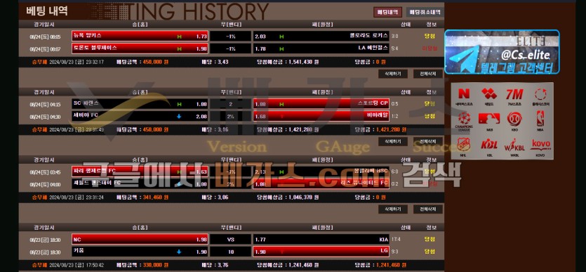 엘리트 먹튀사건 피해자의 스포츠토토 베팅내역 [먹튀검증 증거자료 2]