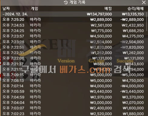 한강 먹튀사건 피해자의 바카라 배팅 내역 [먹튀검증 증거자료 2]