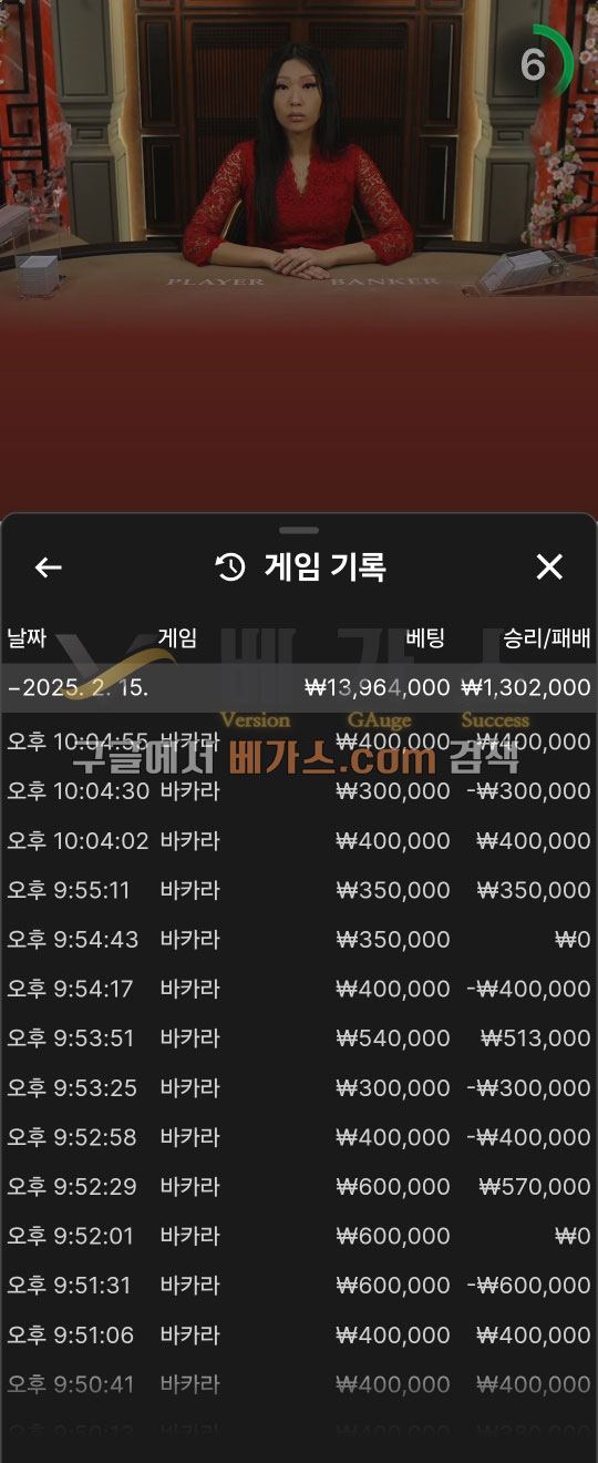 가을벳 먹튀사건 피해자의 바카라 배팅 내역