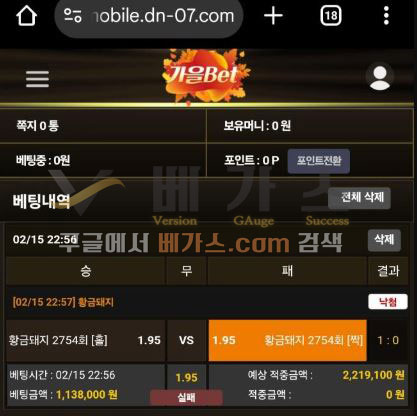 가을벳 먹튀사건 피해자의 미니게임 황금돼지 배팅 내역 1