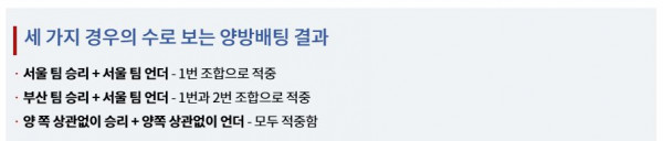 세가지 경우의 수로보는 양방베팅 결과