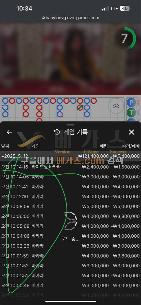 테베 먹튀사건 피해자의 바카라 배팅 내역